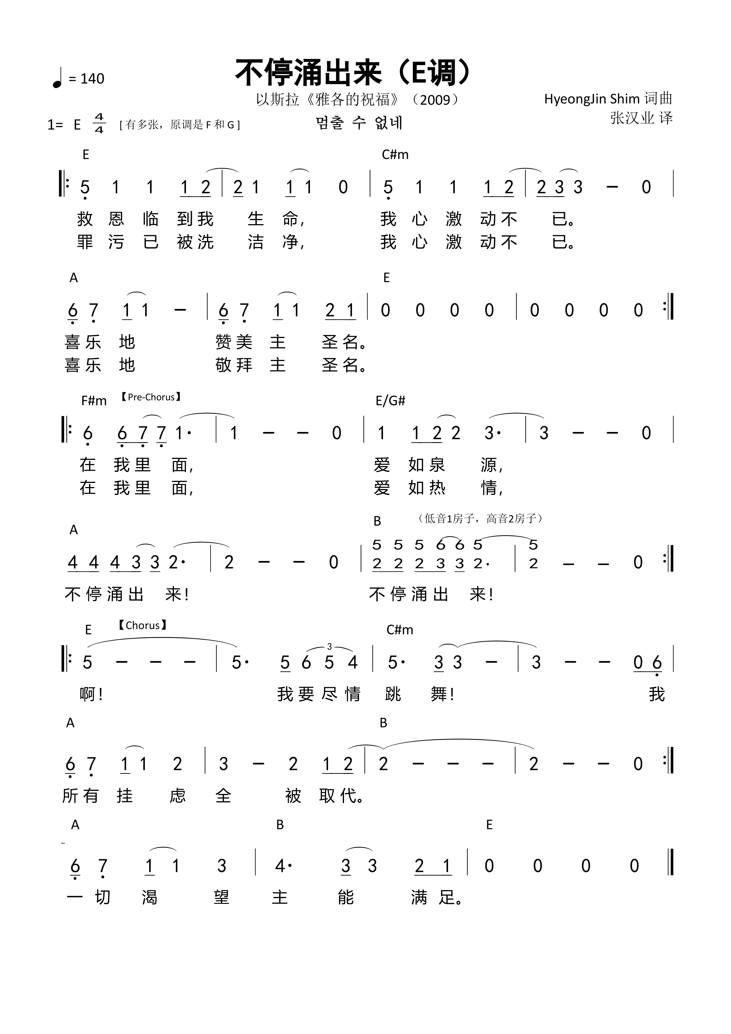 不停涌出来（E调）
