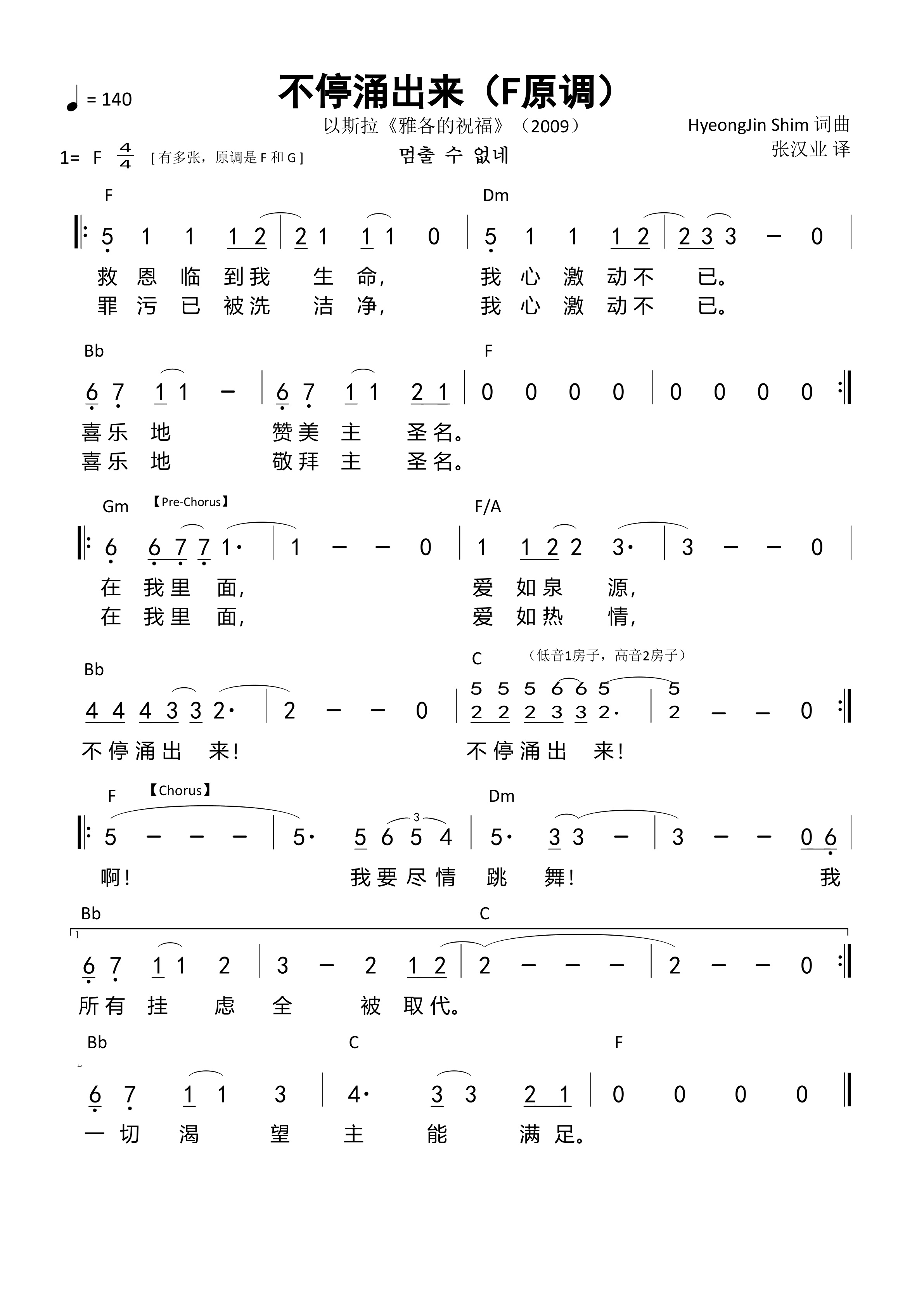 不停涌出来（F原调）