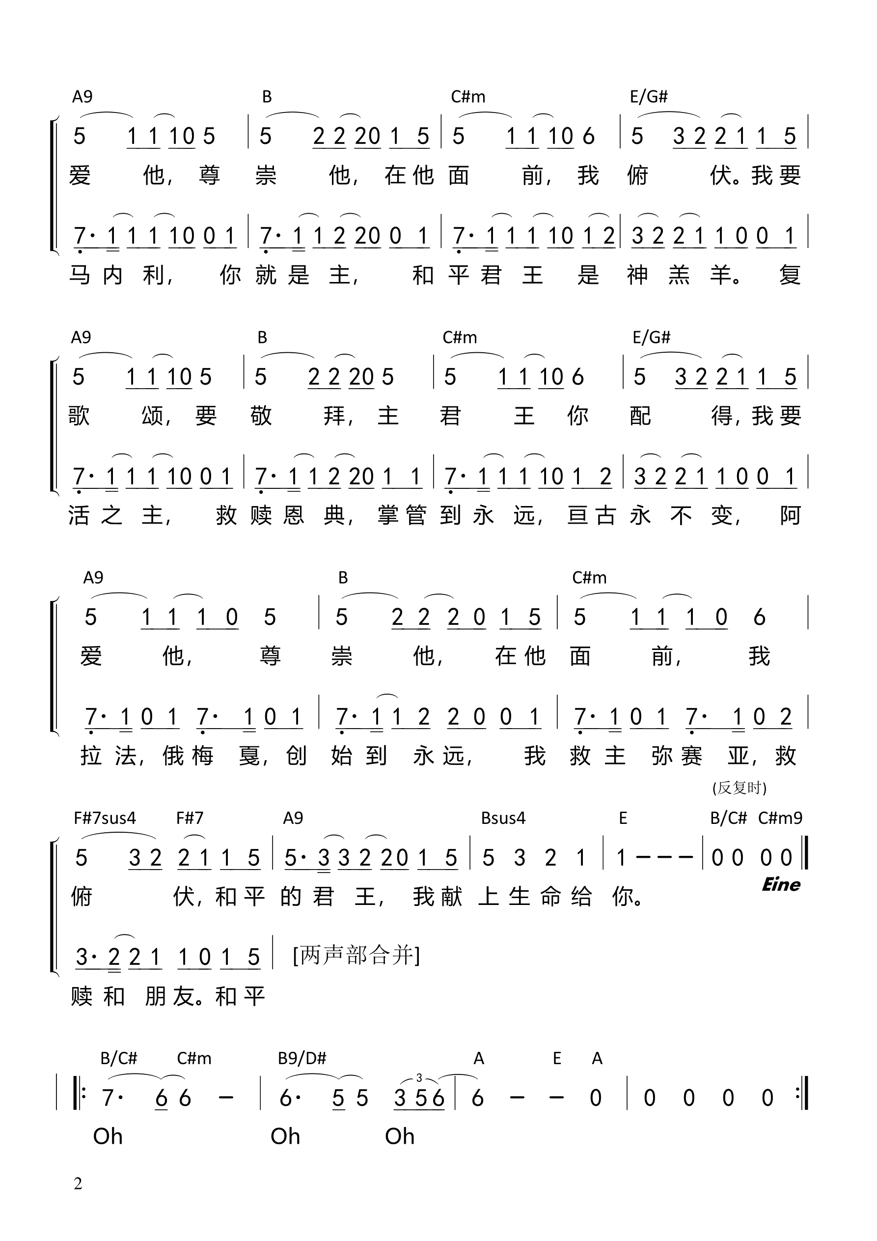 你是圣洁（和平君王）（E调）-2