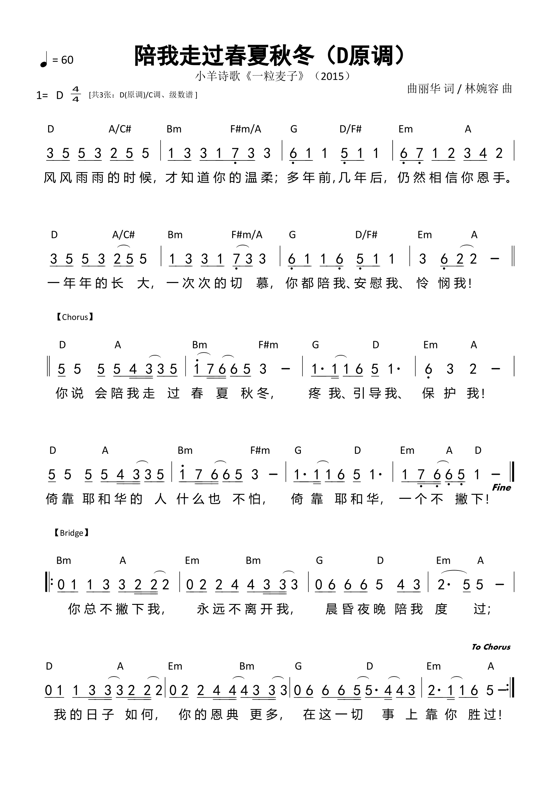 陪我走过春夏秋冬（D原调）
